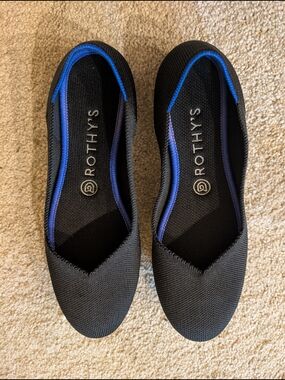 Rothy's Black Knit Ballet Flats with Blue Trim